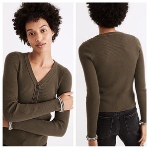 madewell ruffle-cuff henley sweater ribbed knit